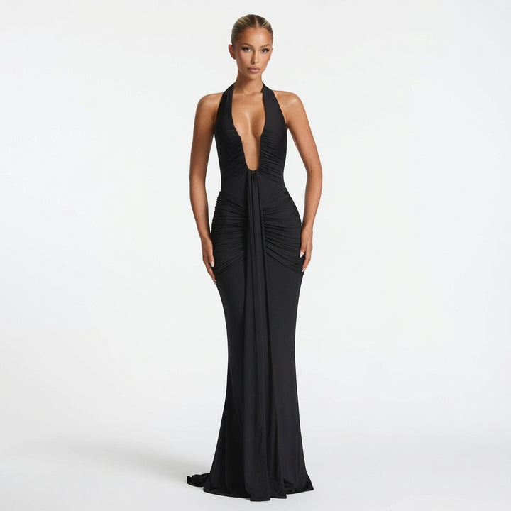 The Elara Plunging Ruched Mermaid Dress