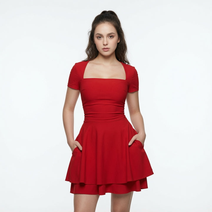 The Elara Ruffle Pocket Mini Dress
