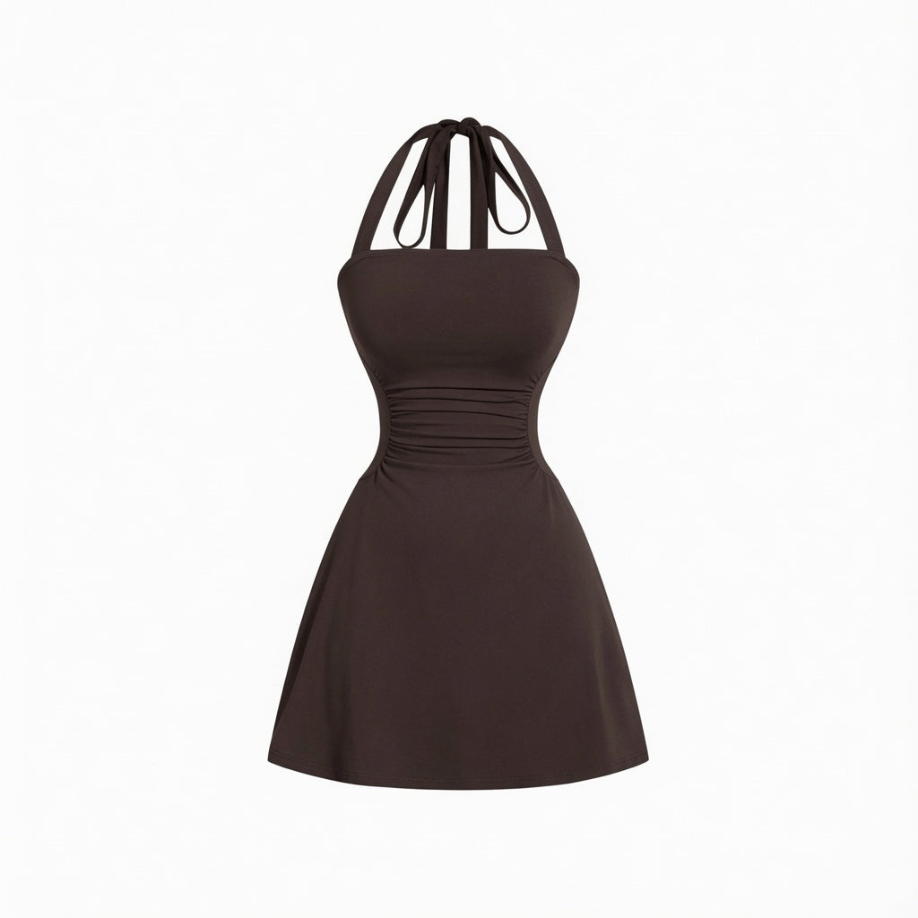 The Elara Sculpting Halter Mini Dress