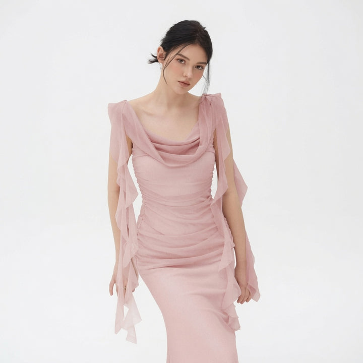 The Elara Cascading Ruffle Ruched Maxi