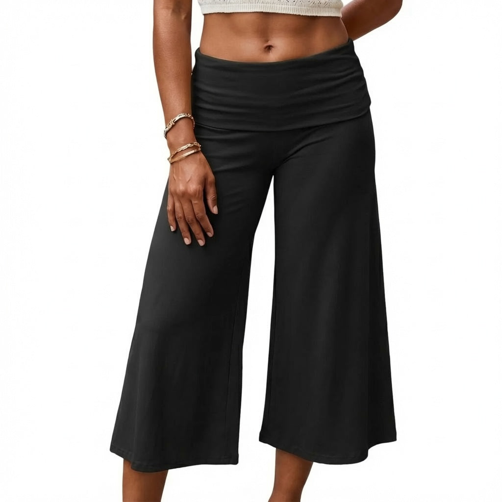 The Elara Fold Over Wide Leg Capri Pants
