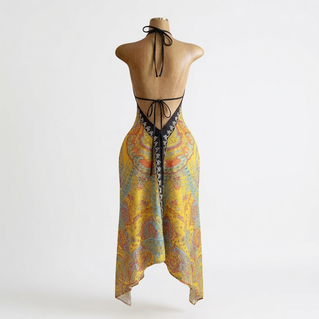 Boho Deep-V Backless Resort Dress