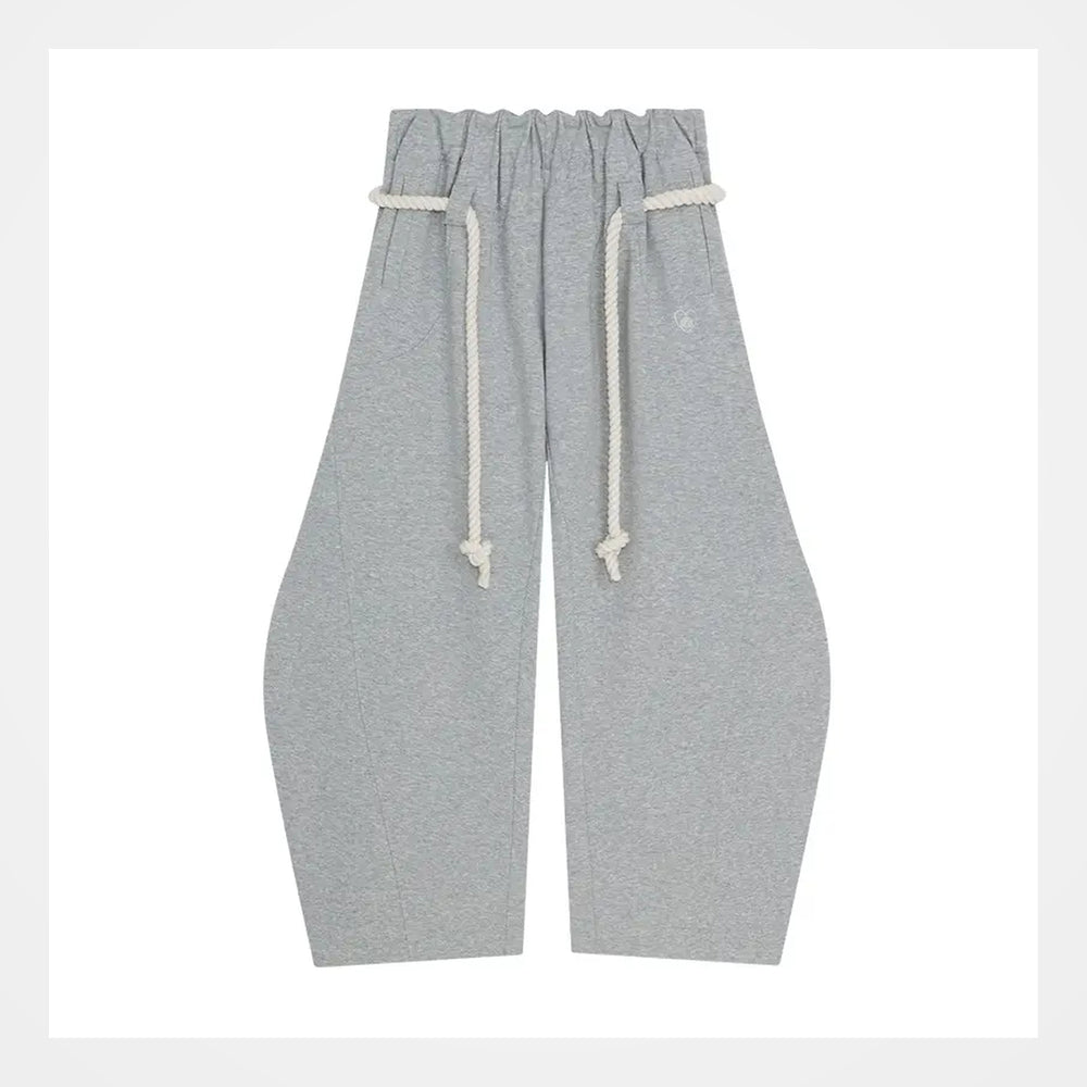 The Elara Rope-Belt Balloon-Leg Sweatpants in grey, front view
