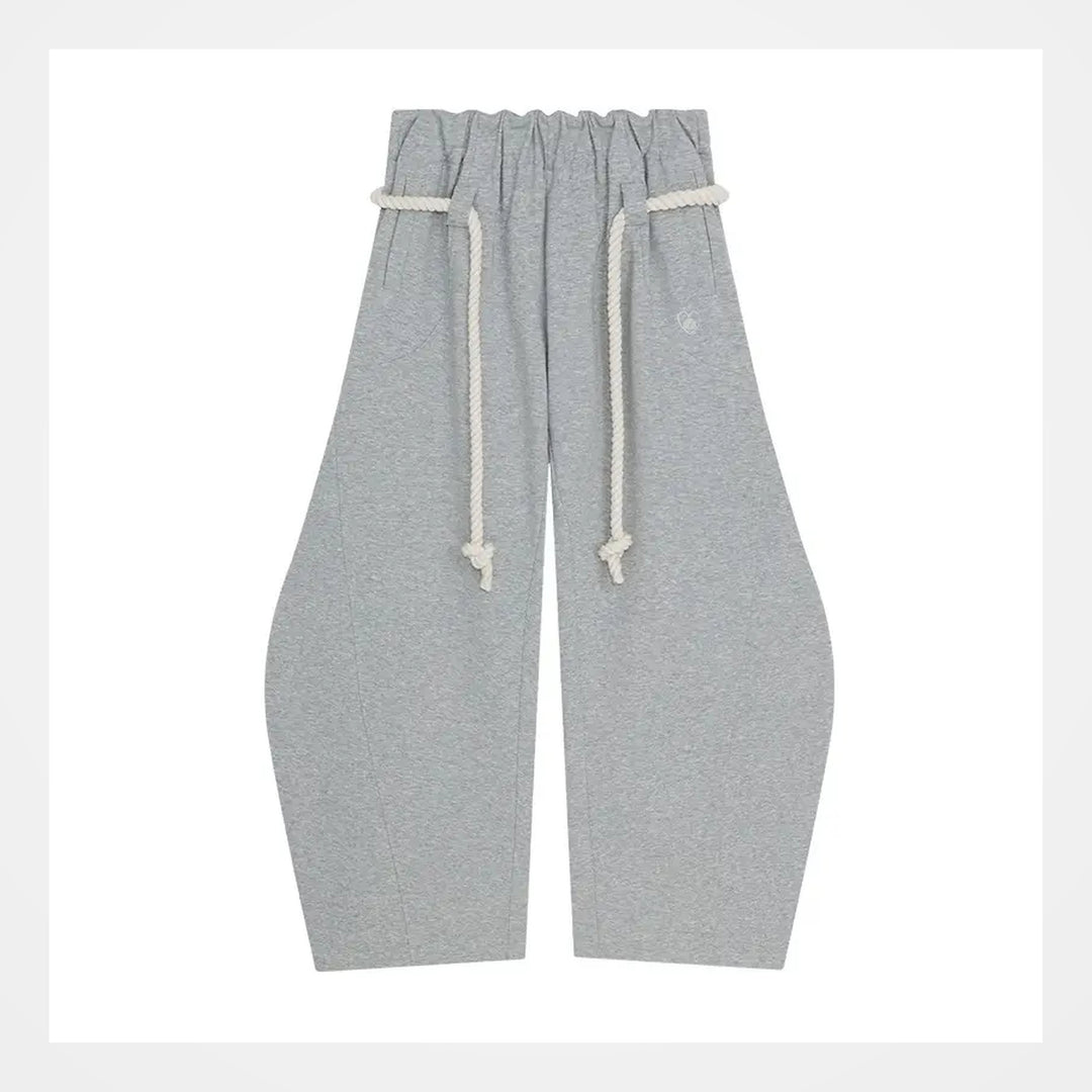 The Elara Rope-Belt Balloon-Leg Sweatpants in grey, front view