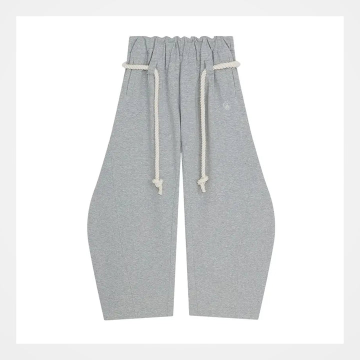 The Elara Rope-Belt Balloon-Leg Sweatpants in grey, front view