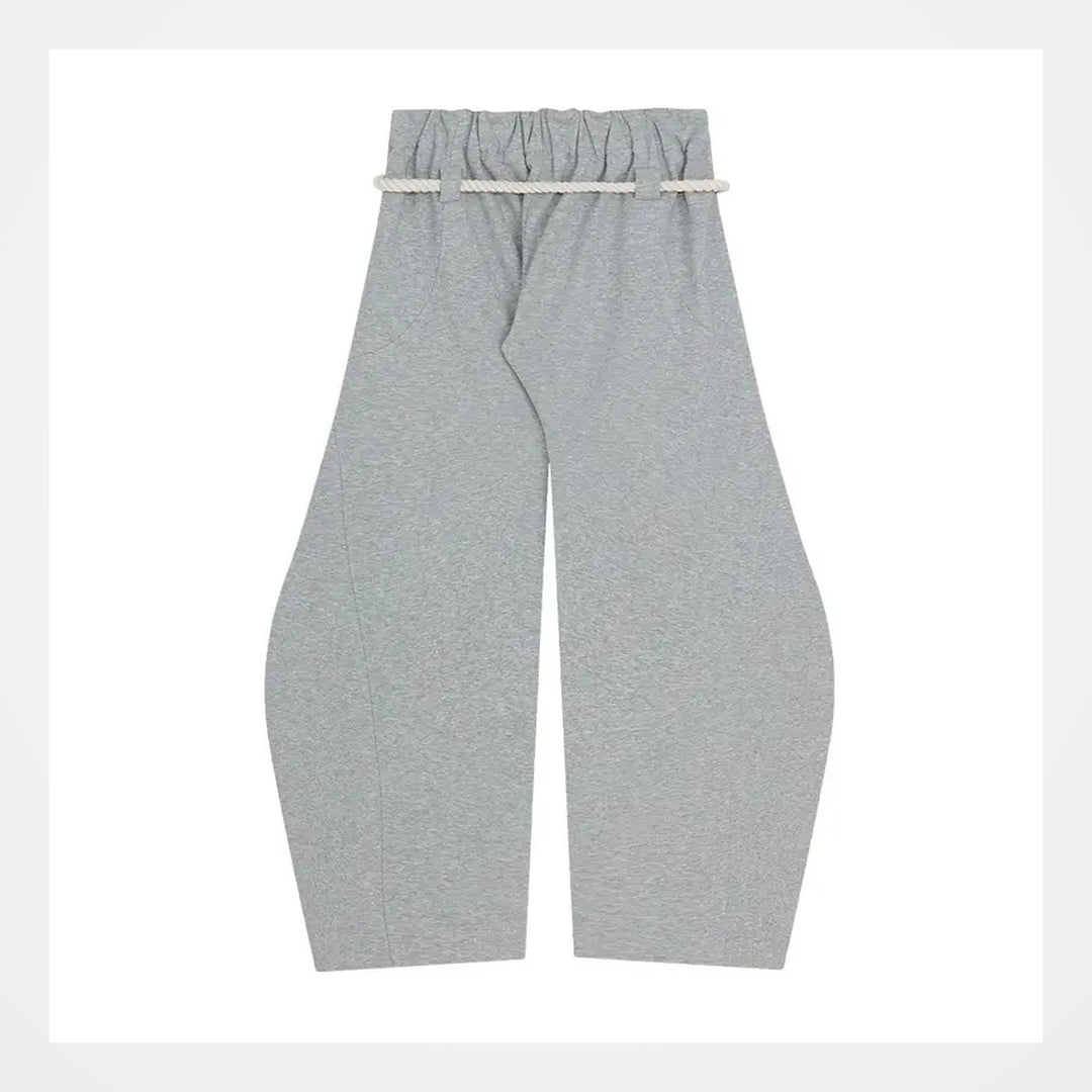 The Elara Rope-Belt Balloon-Leg Sweatpants in grey, back view