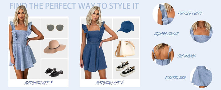 The Elara Ruffled Square Neck Denim Mini Dress