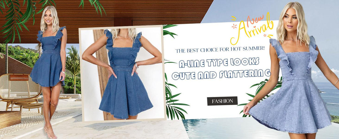 The Elara Ruffled Square Neck Denim Mini Dress